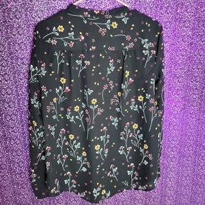 Black floral sheer button up shirt